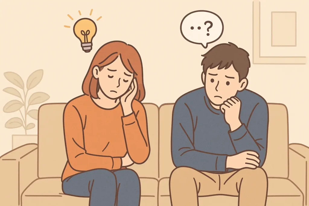 悩んでいる様子